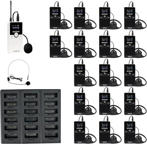 Retekess TT116 Tour Guide System, Système de Guide Touristique sans Fil, Réduction du Bruit, 200M, Systèmes Whisper avec Chargeur 18 Ports pour Usine, Voyage,...