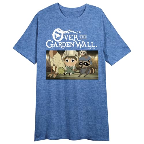 Over The Garden Wall Characters Screenshot Women's Blue Heather Crew Neck Short Sleeve Night Shirt-Medium