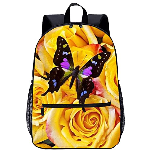 Sac d'école pour hommes et femmes avec imprimé 3D fleurs et papillons mode