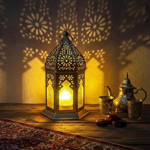 Image of Mini Metal Tea Light Lantern Set of 1 Yellow Candle Holder Home Decor |