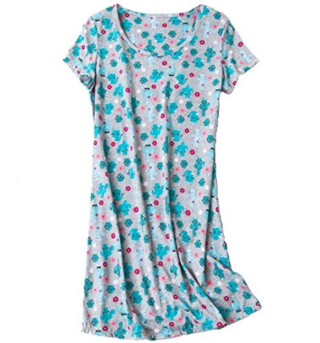 Image of PNAEONG Amoy-Baby Women's Nightgowns Short Sleeves Cotton Sleepwear Print Sleep Shirt XTSY108-Cactus-S