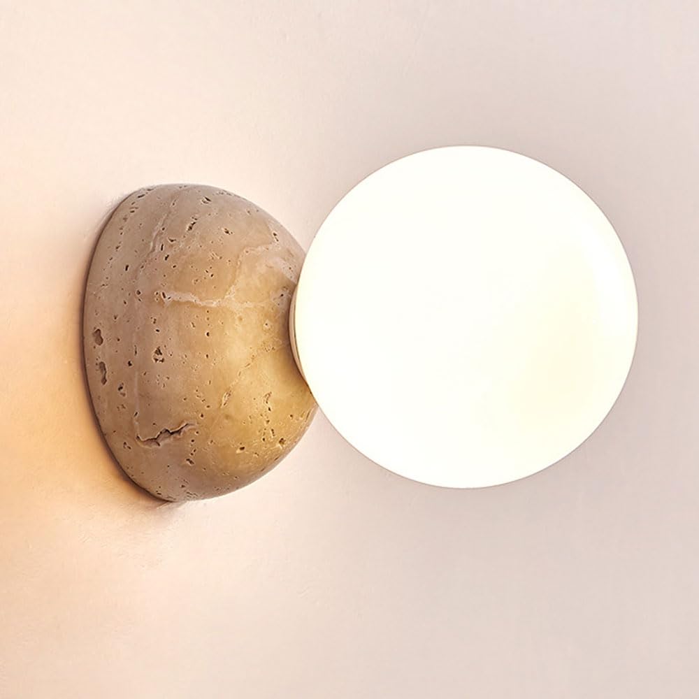 Huayusedf B Milk Glass Wall Sconce For Edroom Natural Stone Mid Century Light Vintage Hallway Athroom Vanity Mounted Lamp For Edside Living Room Kitchen(B)