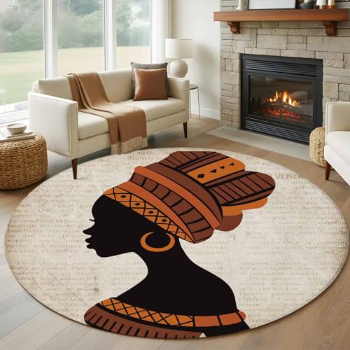 Africa Black Women Round Area Rug 8Ft Washable Large Circle