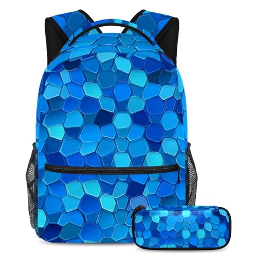 Sac à dos bleu géométrique pour ados idéal pour les cours au lycée et les voyages de week-end