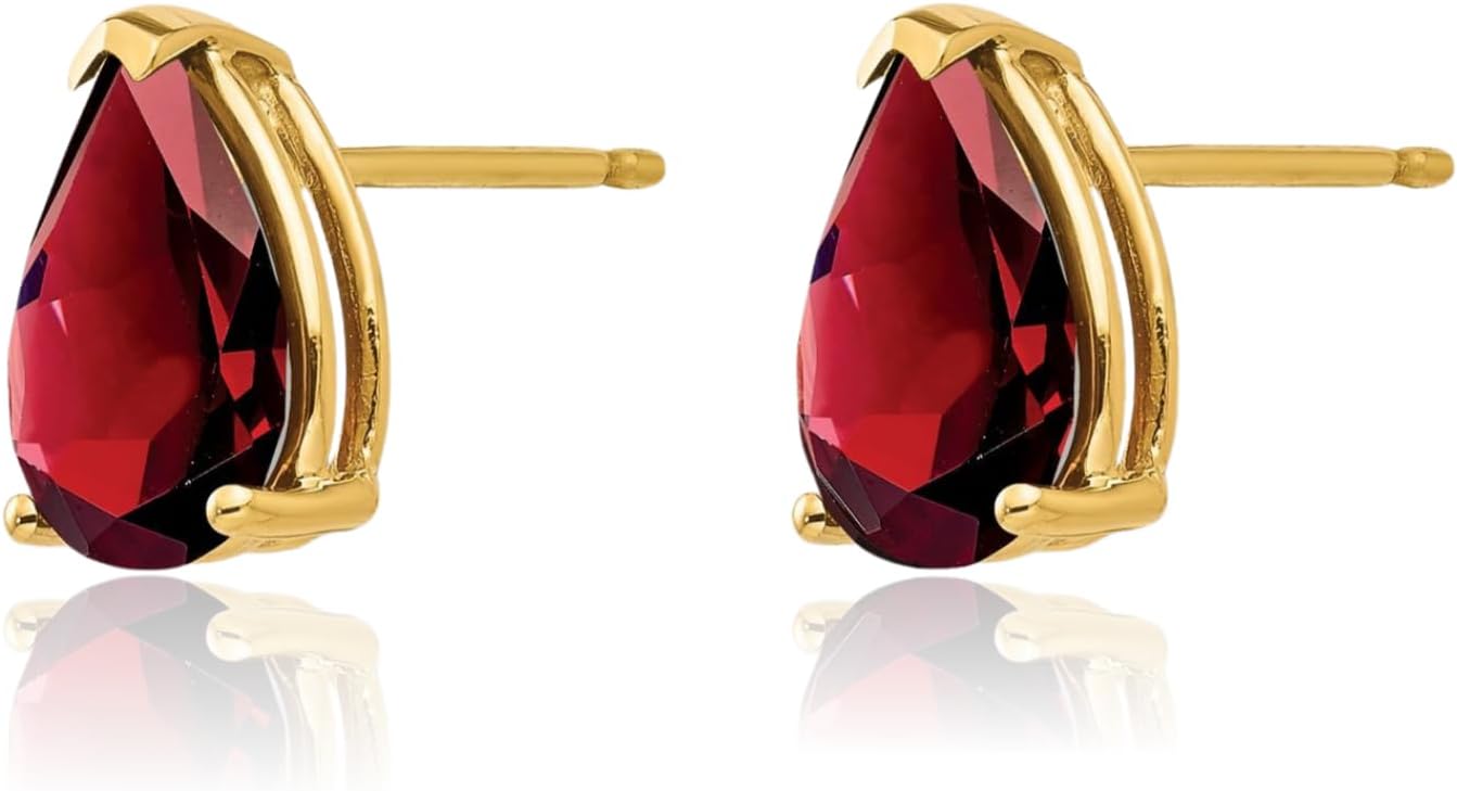 IceCarats 14K Solid Yellow Gold 3 carat Red Garnet Large Stud Earrings 10mm 3/8 inch Pear Cut, Natural, Prong Set, Butterfly Back For Her