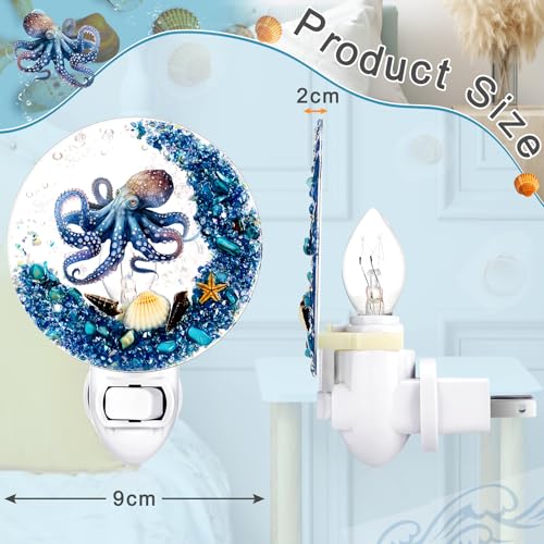 Image of Hortsun Plug in Seashell Night Light Ocean Sea Animal Decorative Night Light Plug in Beach Lamps Vintage Ocean Lamps for Adult for Home Bedroom Living Room Bathroom Wall(Octopus)