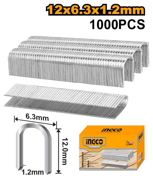 Image of INGCO 1000 pcs staples, suitable for INGCO staple gun HSG1405,Staple crown:6.3mm, Length:12mm, Width:1.2mm