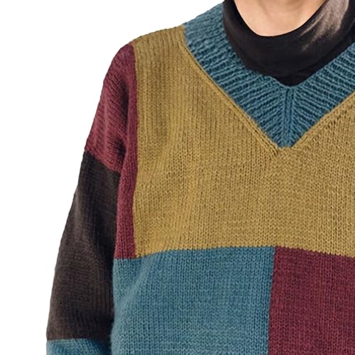 Pull col en V pour homme à manches longues décontracté et coloré