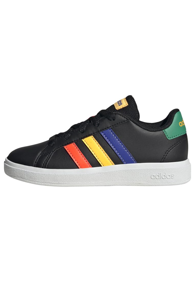 adidas Unisex Kinder Grand Court Lifestyle Tennis Lace-Up Shoes, Core Black/Lucid Blue/Court Green, 32 EU