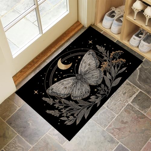 Felpudo 80x120cm Interior y Exterior – Alfombra Atrapa-Suciedad Antideslizante – Felpudo Lavable, Estilo de Tarot Mariposa Galaxia – Tapete para Entrada, Puerta Principal (Negro)