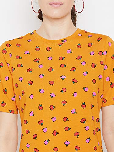 Image of GRITSTONES Round Neck Cotton Tshirt with Strawberry Print for Women - GSWPNTTP2374 P
