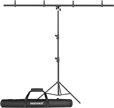 Neewer T-şeklinde arka plan destek seti, 2,6 m yüksek ayarlanabilir tripod standı ve 1,5 m genişliğinde çapraz çubuk, 4 yaylı kelepçe ve 1 taşıma çantası ile stüdyo, fotoğraf, video, fotoğraf için