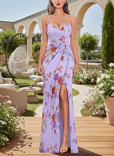 Image of VFSHOW Womens Sexy Formal Ruched Fitted High Slit Bodycon Maxi Dress Spaghetti Strap Sweetheart Cocktail Prom Evening Gown