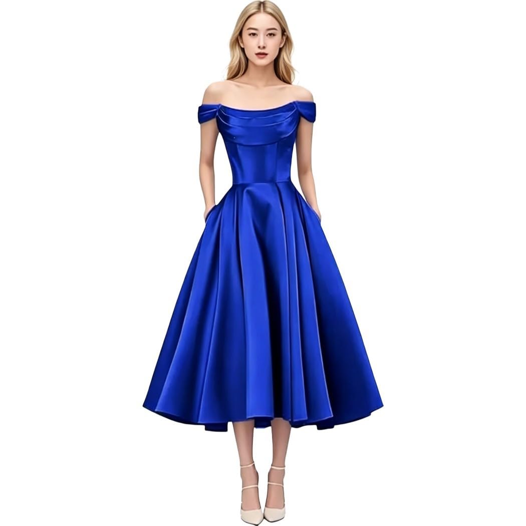 Vestido de dama de honor de satén con hombros descubiertos para mujer, vestido de fiesta de graduación | Satén, vestido de fiesta, vestidos de dama de honor