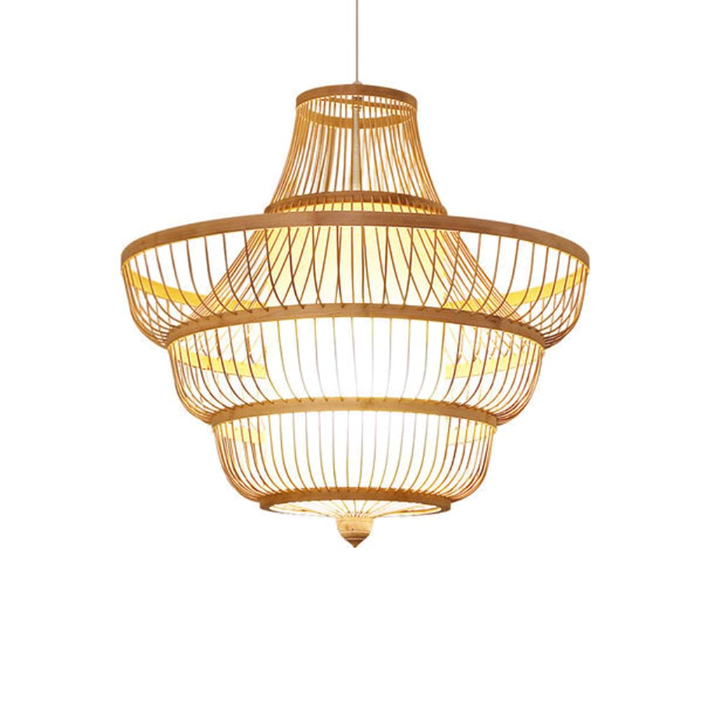 YNAHZAOK Retro Style Living Room Bedroom Bamboo Light Fixture Japanese Style Restaurant Pendant Lamp Chinese Style Hollow Out Chandelier for Entryway Foyer Natural Bamboo Weaving Lighting Fixture