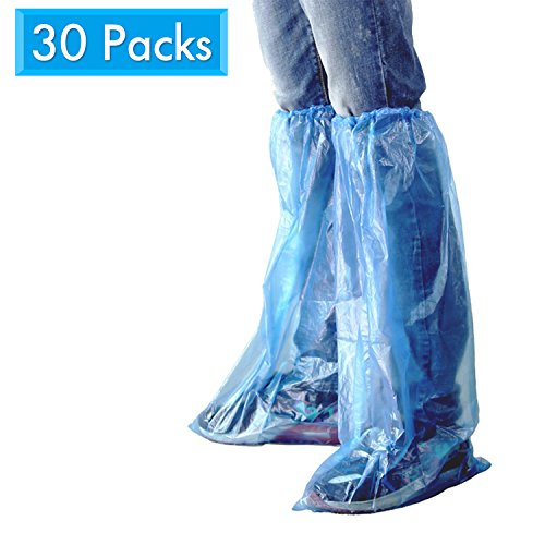 HUABEI 30 Pack Disposable Shoe Covers Blue Rain Shoes and Boots Cover Plastic