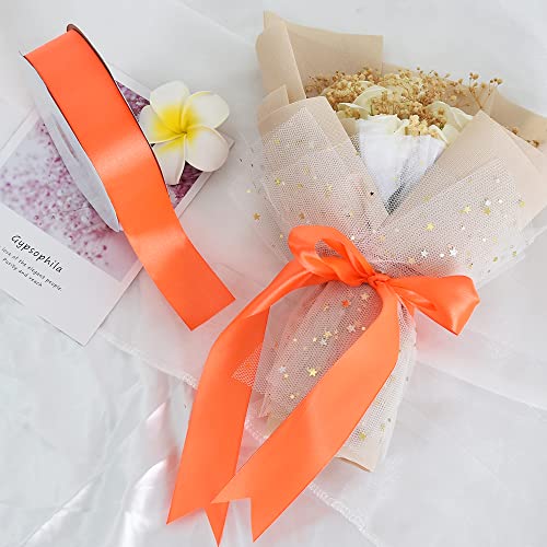 TONIFUL 4cm X 22M Wide Orange Satin Ribbon Solid Fabric Ribbons for Wedding Car Decoration Chair Sash Crafts Gift Wrapping Cutting Ceremony Table Bows Floral Sewing Party Decoration - Image 4