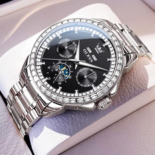 Image of OLEVS Automatic Men Watch Self Winding Mechanical Luxury Dress Moon Phase Stainless Steel Waterproof Luminous Calendar Wrist Watch