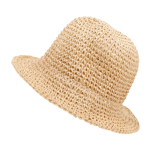 Healeved Summer Sun Hat Bucket Hat Women Sun Protection for Travel Lightweight and Breathable Fashionable Style Beige