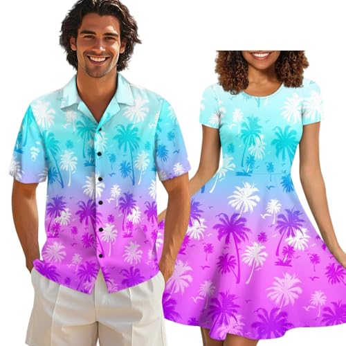 Image of AFPANQZ Couple Matching Outfit Casual Men's Button Down Shirt or Short Sleeve Summer Sundresses Dresses for Women 2026