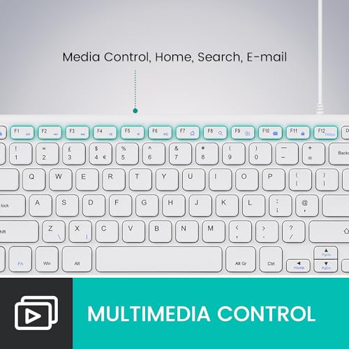 Perixx PERIBOARD-213U Quiet USB Wired Keyboard, Compact Design with Number Pad, Slim Chiclet Keys, Media Control Hotkeys, Space-Saving for Office/Home, UK QWERTY Layout, White - Image 5