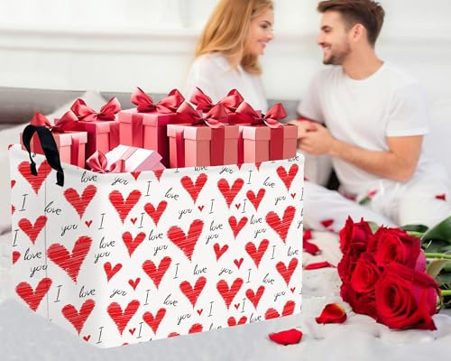 Image of Valentines Day Basket Large Foldable Heart Shaped Storage Box for Gifts Kids Empty Storage Bins Rectangular Toy Organizer Decor (Water Pattern Love)