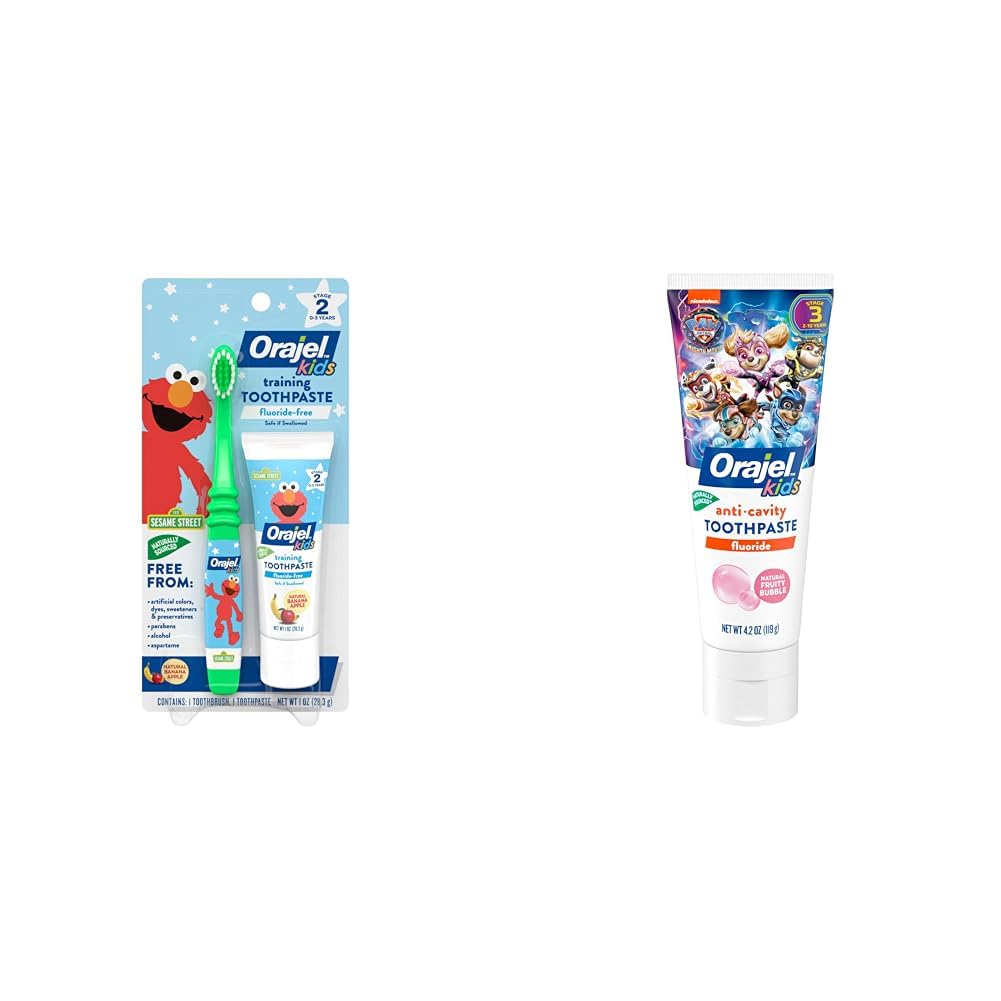 Orajel Elmo Tooth Gum Cleanser with Toothbrush Paw Patrol Anti-Cavity Fluoride Toothpaste 2 Piece Kids Dental Care Set