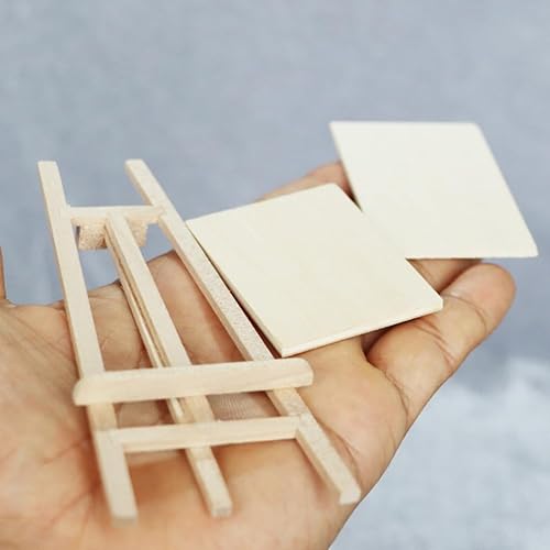 Miniatura 8 de jojofuny Kit de caballete de madera en miniatura para casa de muñecas 1:12, incluye caballete, lienzo, paleta de pintura y caja de pintura para