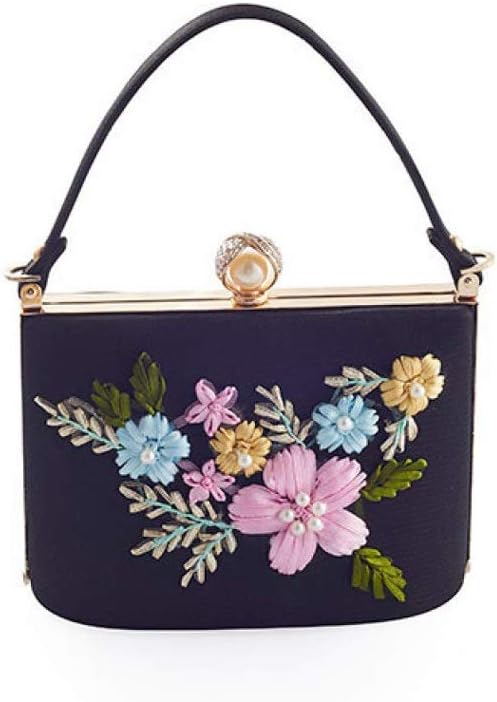 Pu Handbag，Flower Handbag,-Shoulder Chain Diagonal Bag,Magnetic Buckle Craft Embroidery Small Square Lady Flower Portable Evening