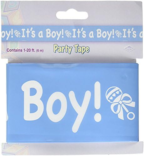 Beistle Boy Plastic Streamer Baby Shower Party Decorations, 3" x 20', Light Blue/White