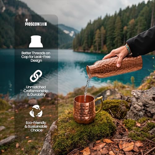 Bouteille d'eau en cuivre pur martelé avec couvercle étanche 100 ml