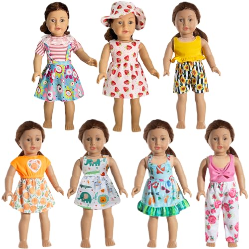 HOAKWA American 18 Inch Doll Clothes - 18 Inch Doll Clothes Accessories Fit American Dolls, 7 Set American Doll Outfits Dress, 18