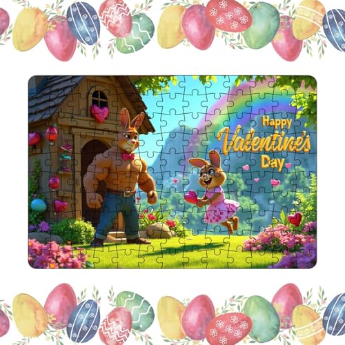 Bunny Jigsaw Puzzle, Valentine's Day Crafts Puzzle, 130-piece Bunny Puzzle, Colorful Animal Puzzle For Adults, Happy Valentine's Day Puzzle, Animal Puzzle For Home Decor, Unique Puzzle For Family Game