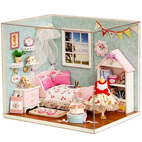 Flever Dollhouse Miniature DIY House Kit Creative Room With Furniture and Cover for Romantic Artwork Gift(Happy Little World)