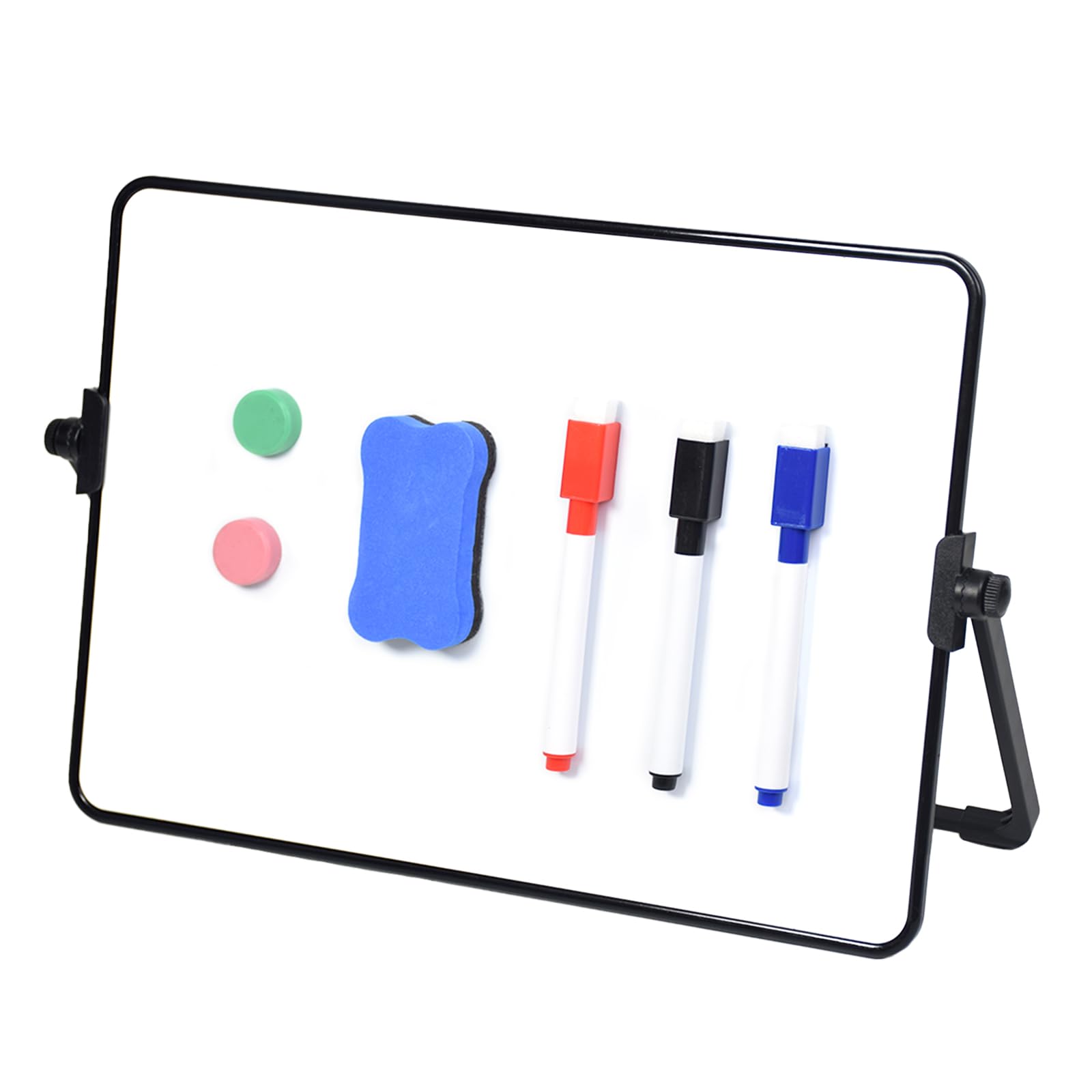 Elezeal Dry Erase Whiteboard, A4 Magnetic Double Sided White Boards, 360° Rotatable Desktop Whiteboard, Portable Small Whiteboards with Pens, Eraser, Magnets for School Office Remote Learning