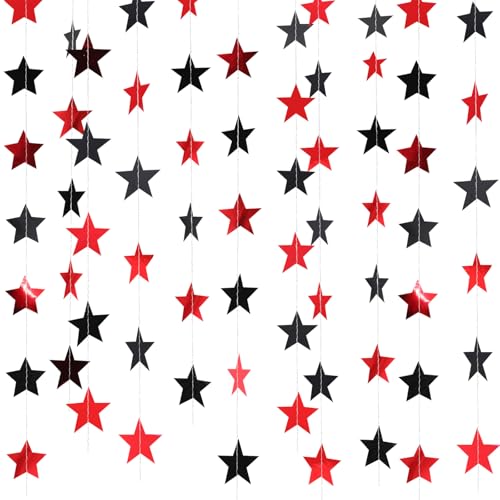 Image of Patelai Glitter Star Garland Banner 2026 Graduation Decor 130 Feet Star Hanging Banner Twinkle Backdrop for Party Birthday Classroom Wedding Supplies(Red,Black)