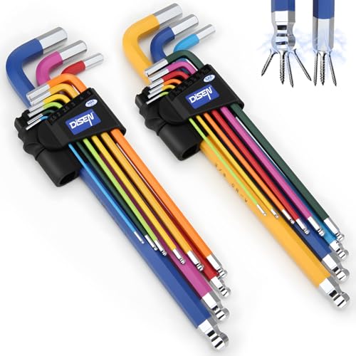 DISEN Hex Key Set 18 PCS Metric & SAE Size Extra Long Arm Allen Wrench Set
