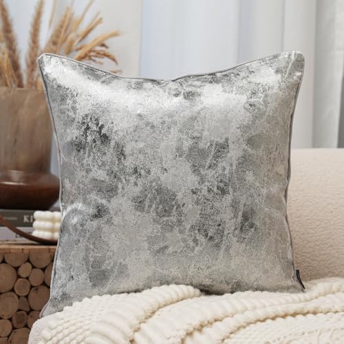 THE-TINOART Silver Grey Jacquard Throw Pillow Covers 20x20 Inch Luxury Metallic Silver Textured Decorative Pillow Covers for Sofa Couch Bedroom Home Decor