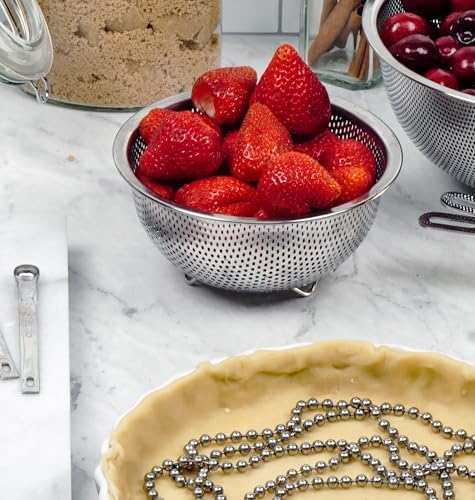 RSVP International Endurance Kitchen Collection Colander Strainer, Berry, Pierced Stainless Steel - Thumbnail 2