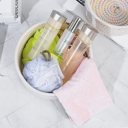 Aufbewahrungskorb Baumwollseil Geflochten 2er Set, Aufbewahrung Körbe, Badezimmer Wickeltisch Zubehör Flechtkorb Organizer Organisations Baumwolle für Deko Kinderzimmer Spielzeug (Farbe)