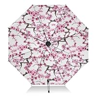 ALAZA Folding Umbrella Cherry Blossom Flowers Watercolor Compact Travel Umbrella Automatic Open Close, Inverted Umbrellas for Rain Windproof Sun Umbrellas UV Protection