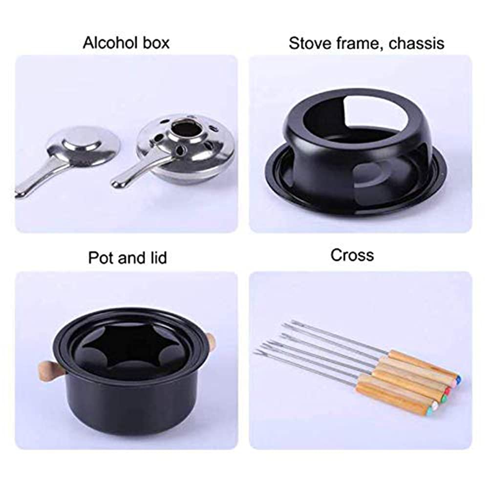 Mini set di pentole in acciaio inox per fonduta di formaggio, cioccolato, fonduta, 6 forchette da immersione e pentola rimovibile per sciogliere salsa caramelle