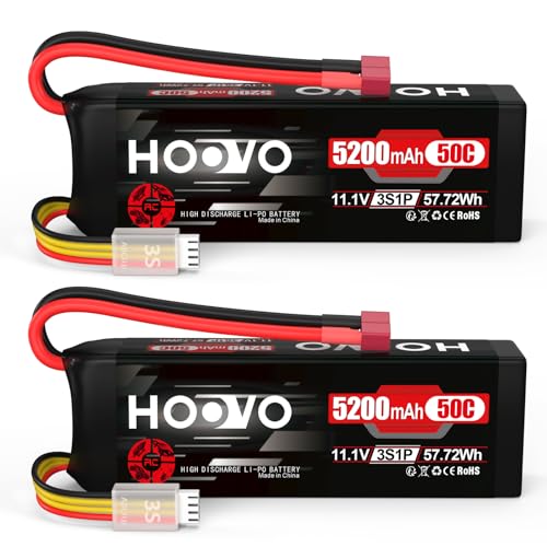 3S Lipo Akku 11.1V 5200mAh 50C RC Lipo Batterie mit Dean-Style T Stecker HOOVO für RC Flugzeug Quadcopter Hubschrauber Car Truck Boot Hobby (2 Stück)