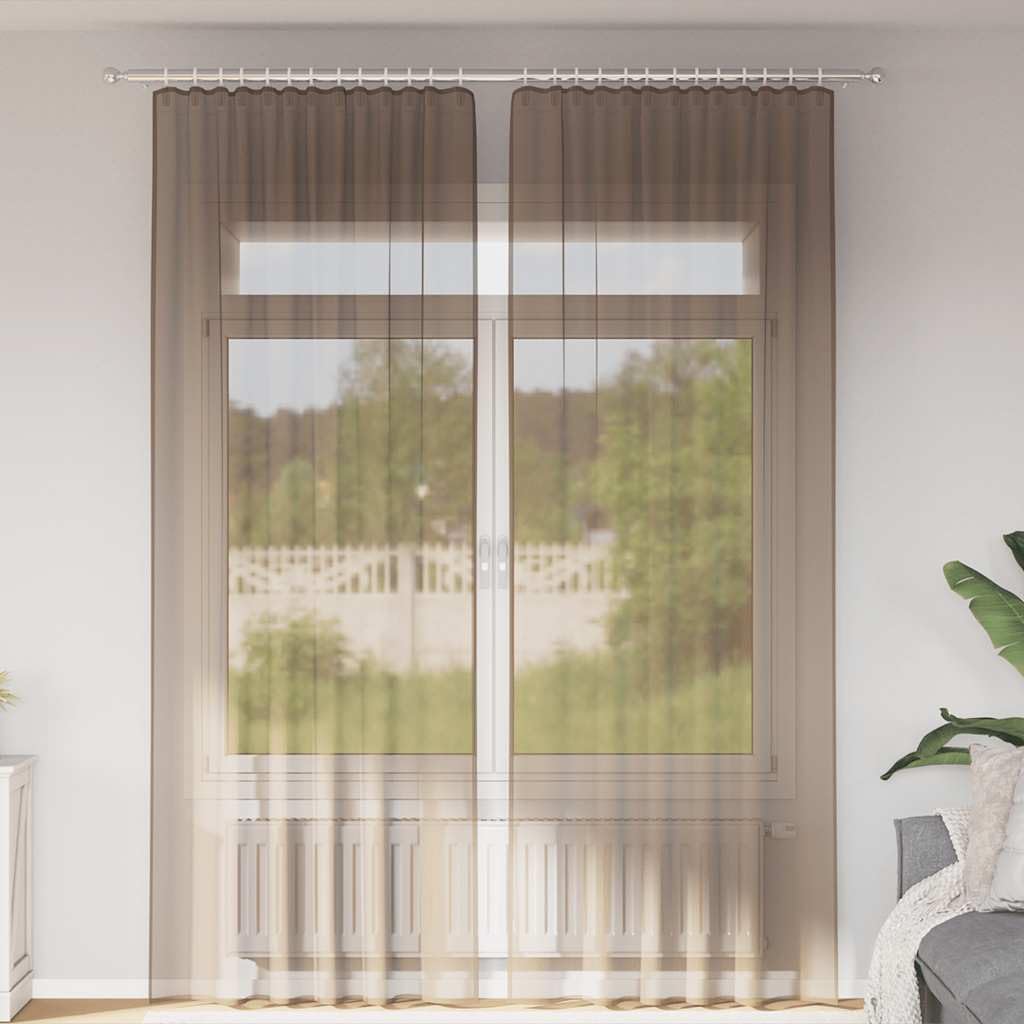Rideaux en voile marron clair brise-vue et translucides, voilages 140x260 faciles d'entretien
