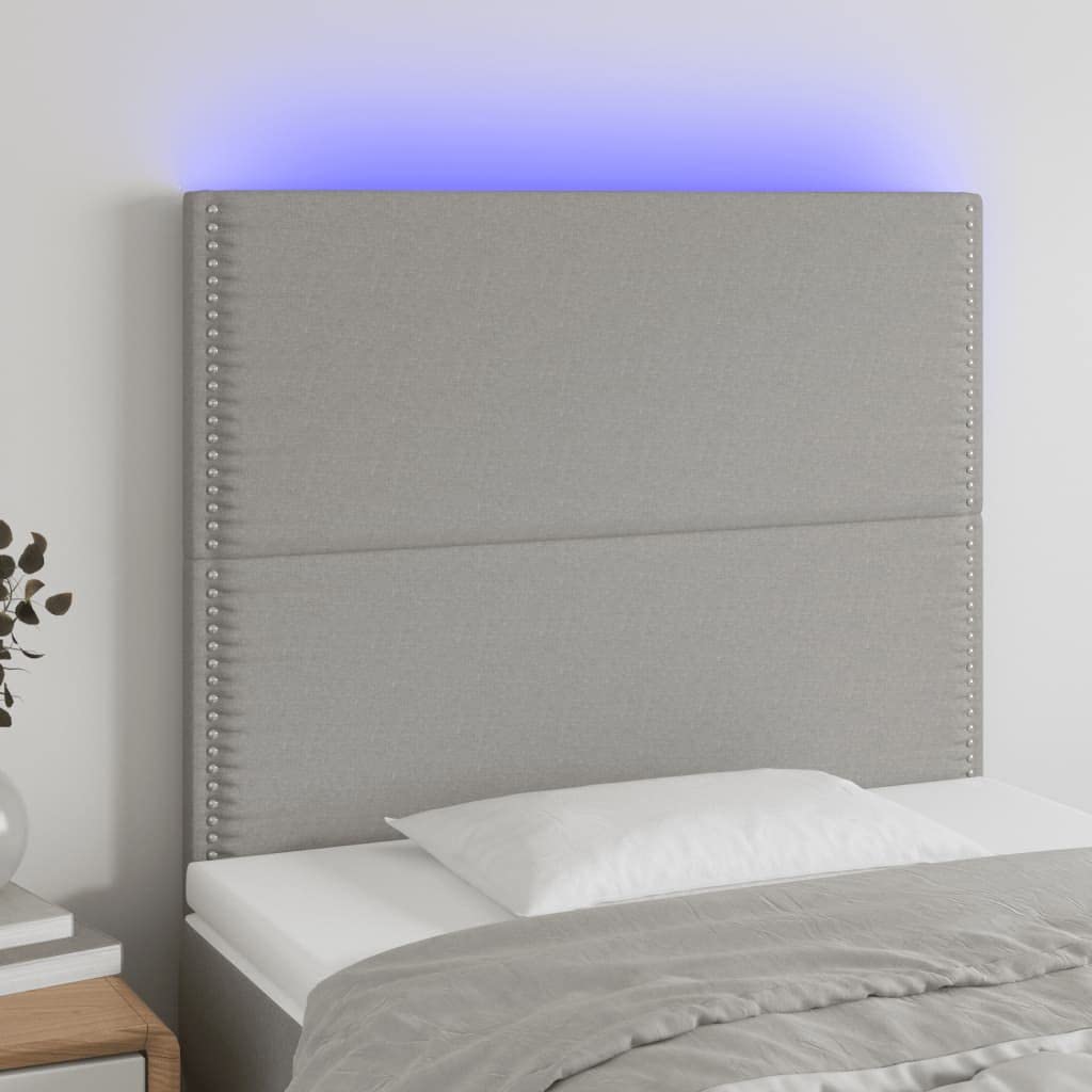 KATERYY Cabecero con Luces LED Tela Gris Claro 90x5x118/128 cm,Cabecero Cama LED Diseño Moderno con Soporte Espalda y Luz LED Colores para Dormitorios Cabeceros, pies de Cama