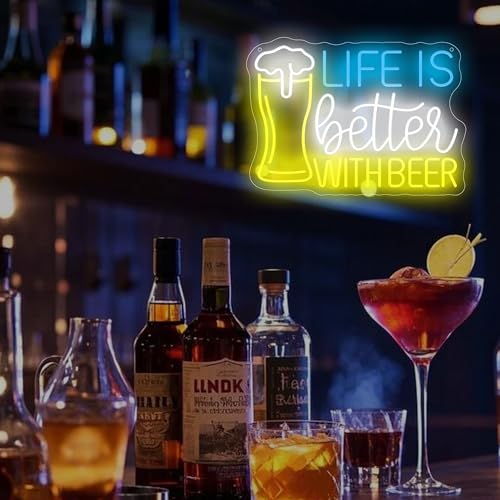 Image of Life Is Better With Beer Neon Sign, Bar Neon Lights for Home Bar Decor, USB Powered LED Light Up Signs for Bedroom, Man Cave, Party Decorations, Gift for Birthday, Christmas