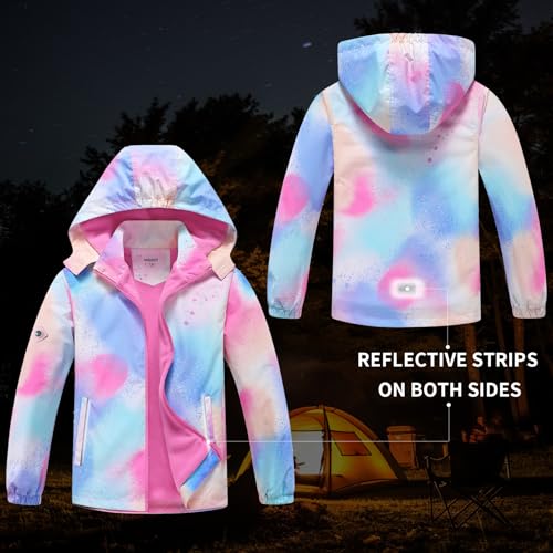 Image of MGEOY Boys Girls Rain Jacket Lightweight Waterproof Hooded Fleece Lined Raincoat Windbreakers for Kids