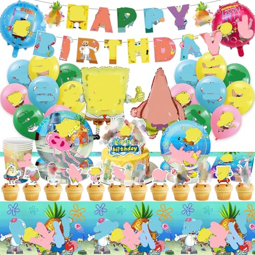 87 Stück GeburtstagsdekoGeburtstag Geschirr Set Kindergeburtstag Party Deko Enthält Geburtstag Banner Luftballons Becher Servietten Tischdecke Kuchen Deko Pappteller für Kinder Jungen Mädchen