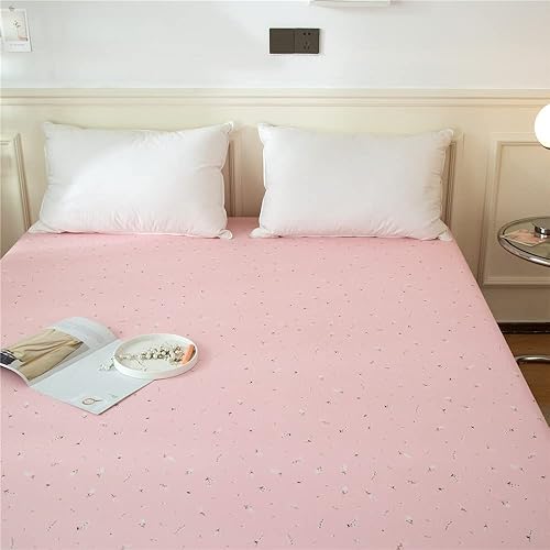 Miniatura 6 de Sábana bajera con estampado floral, tamaño Queen, color rosa y blanco, de algodón, gran caída lateral, para niña, mujer, niños o adolescentes