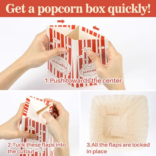 maqihan 18 popcorn boxes easy assembly - 46oz square popcorn bowls square buckets containers tub paper cups holders disposable halloween carnival christmas movie night party individual servings